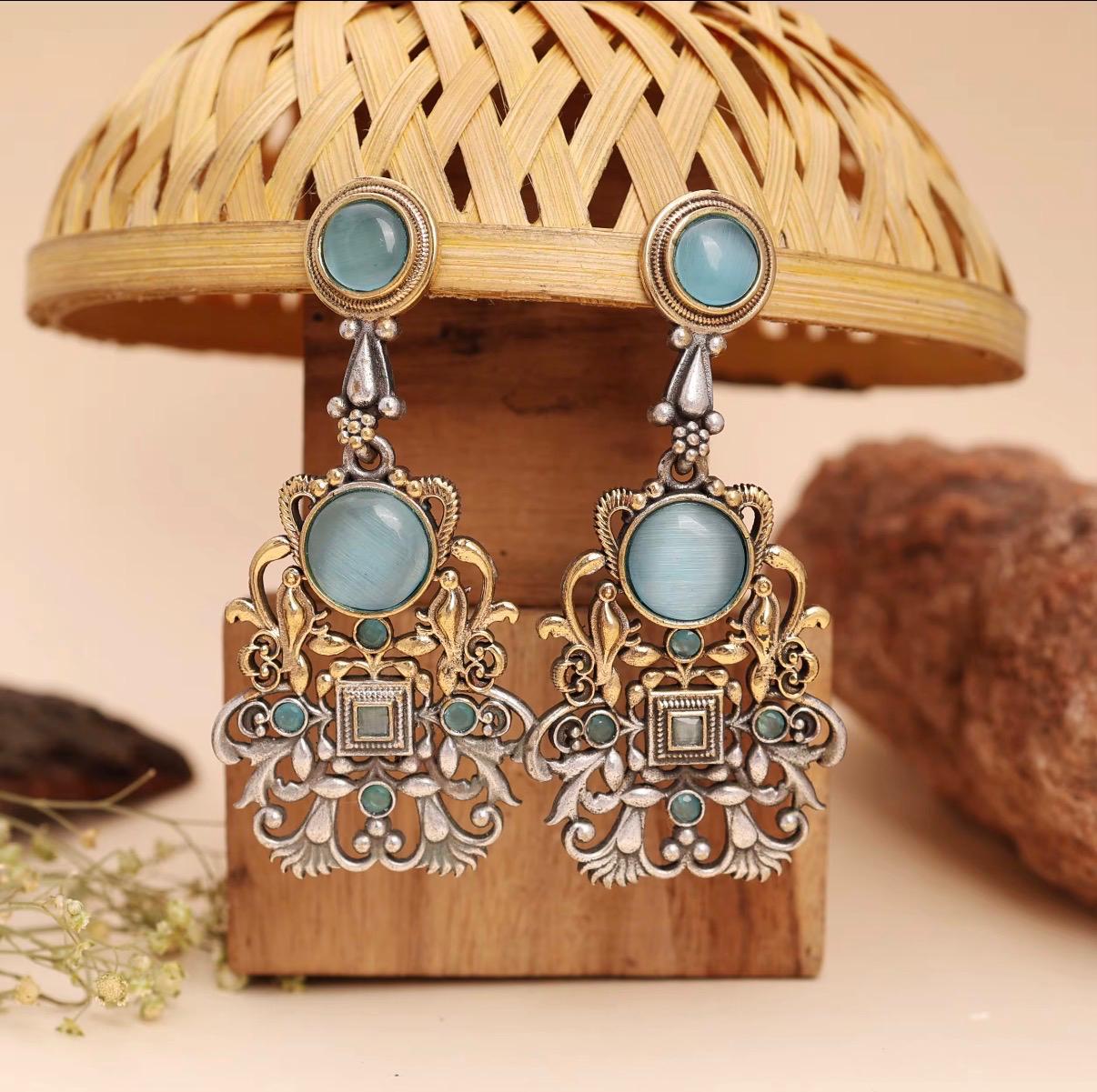 Oxidized Silver Dangle Drop Earrings