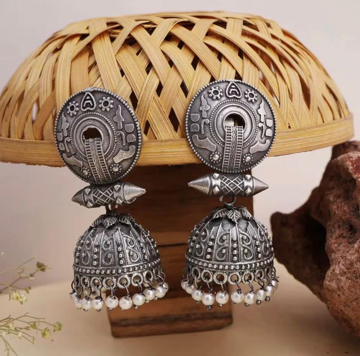Tribal Oxidized Silver Earrings